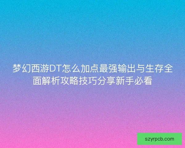 梦幻西游DT怎么加点最强输出与生存全面解析攻略技巧分享新手必看