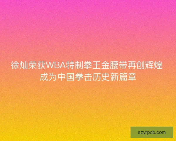 徐灿荣获WBA特制拳王金腰带再创辉煌 成为中国拳击历史新篇章